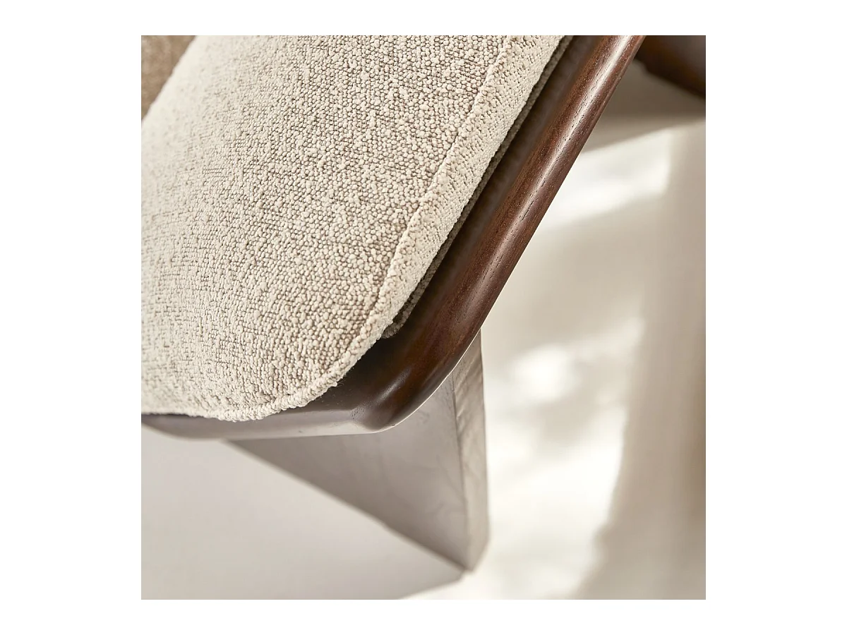 Sessel Folk aus massivem Mindiholz und ecrufarbenem Stoff ,1-Sitz