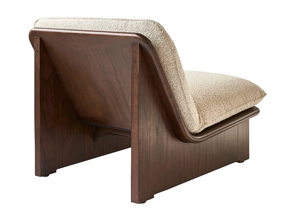 Poltrona in legno massello di mindi con tessuto bouclé écru Folk, 1 posto