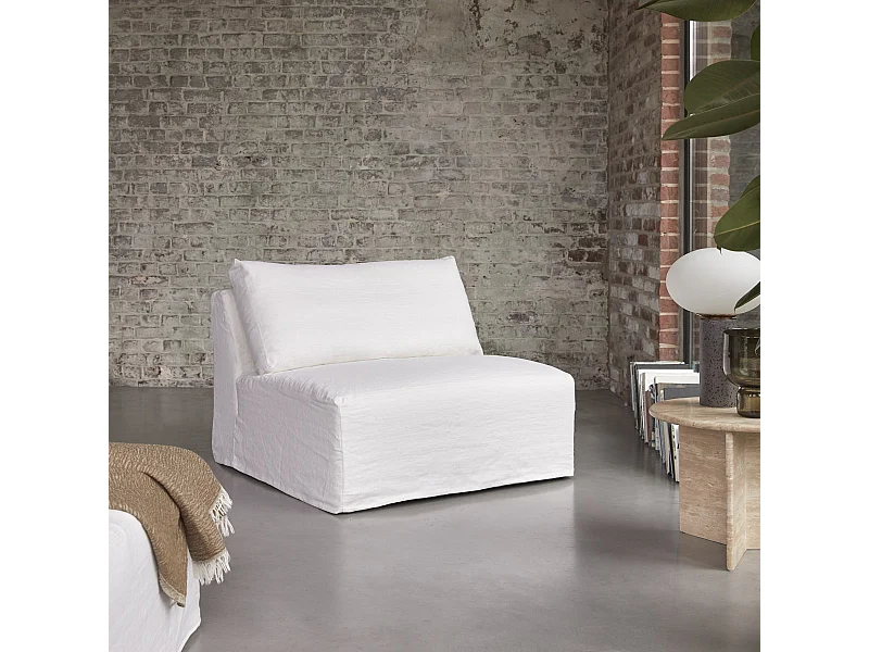 Poltrona bassa modulabile Nils in lino bianco