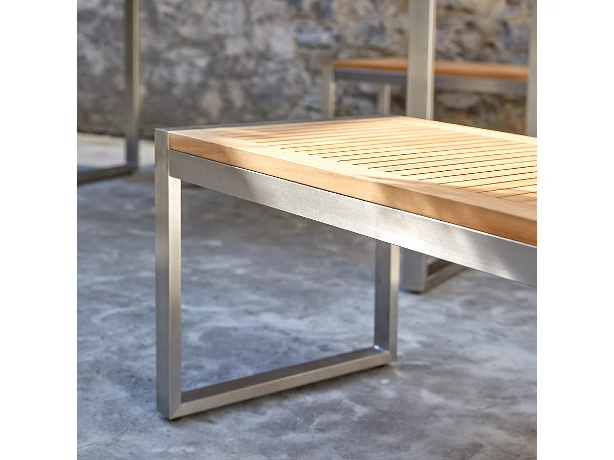 Gartenbank Bank Teak Edelstahl Lattenoptik Massivholz Tikamoon
