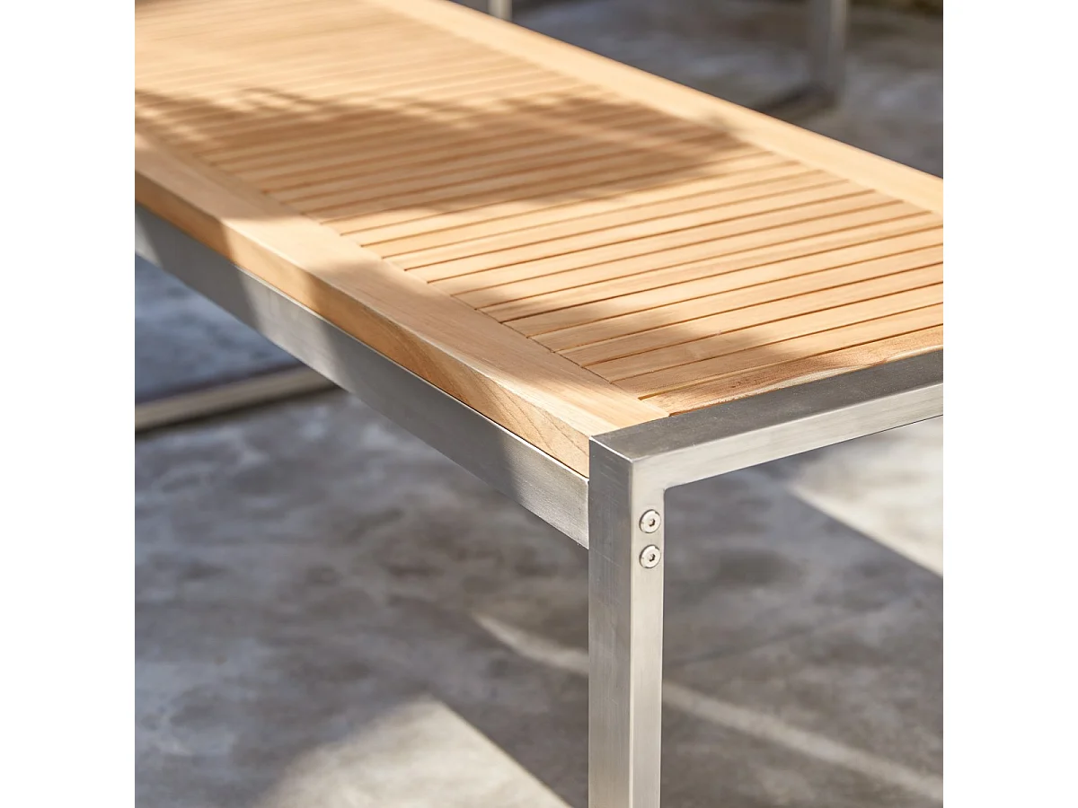 Gartenbank Bank Teak Edelstahl Lattenoptik Massivholz Tikamoon
