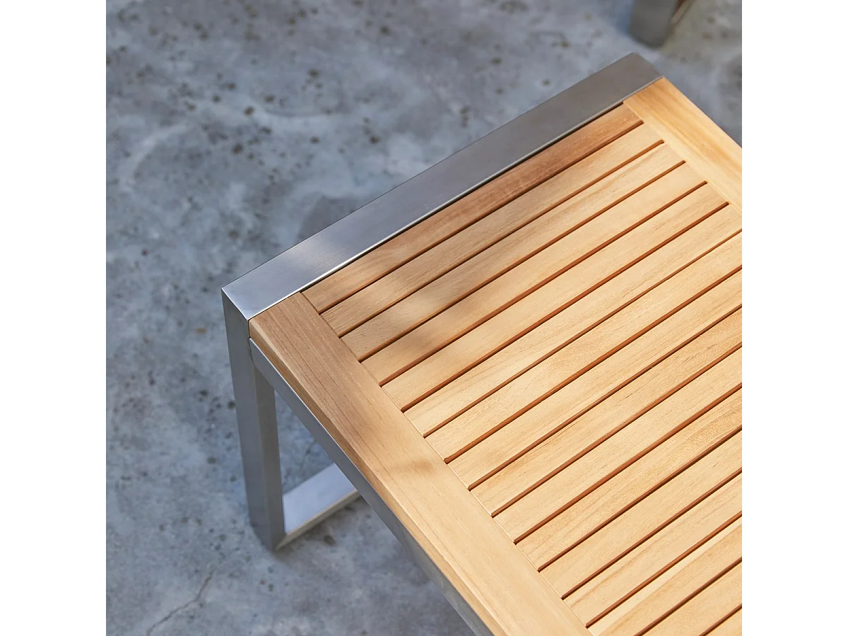Gartenbank Bank Teak Edelstahl Lattenoptik Massivholz Tikamoon