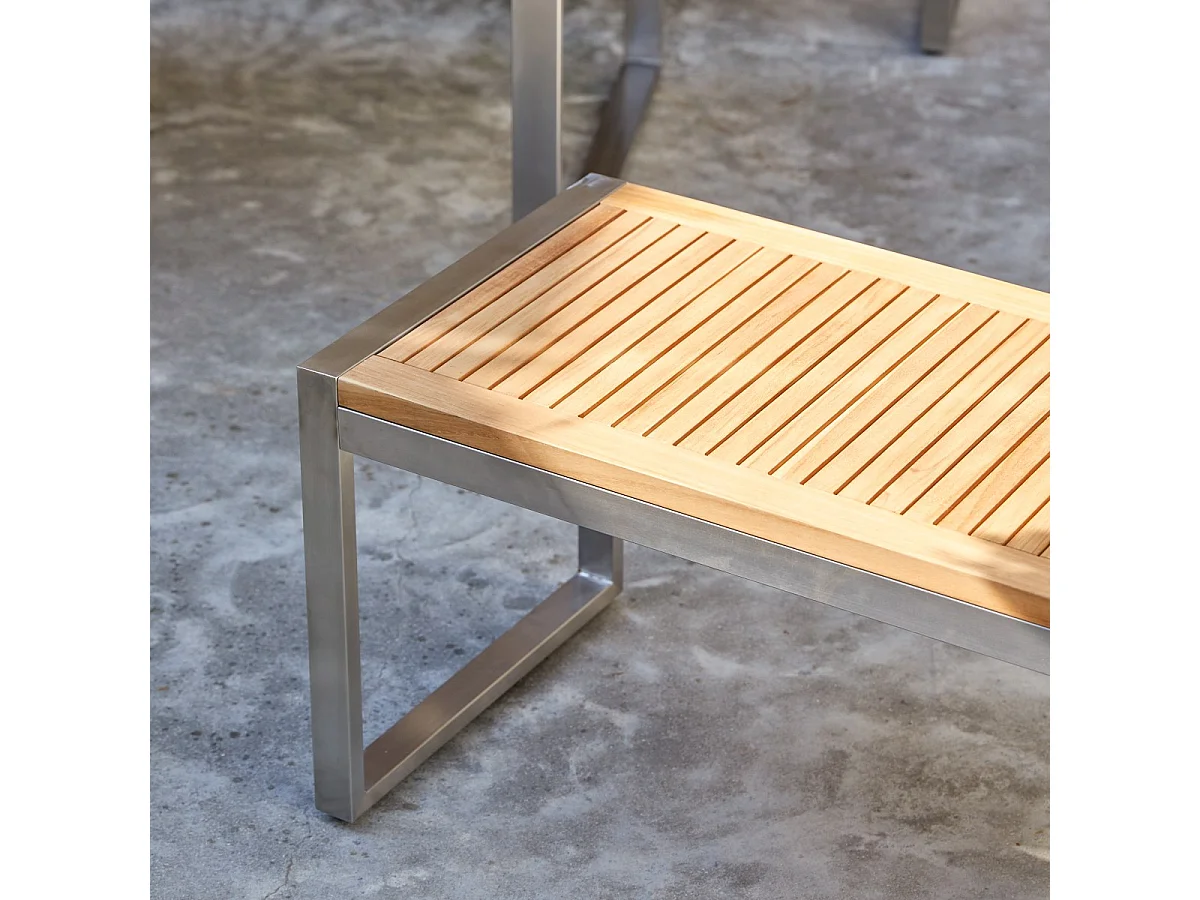 Gartenbank Bank Teak Edelstahl Lattenoptik Massivholz Tikamoon