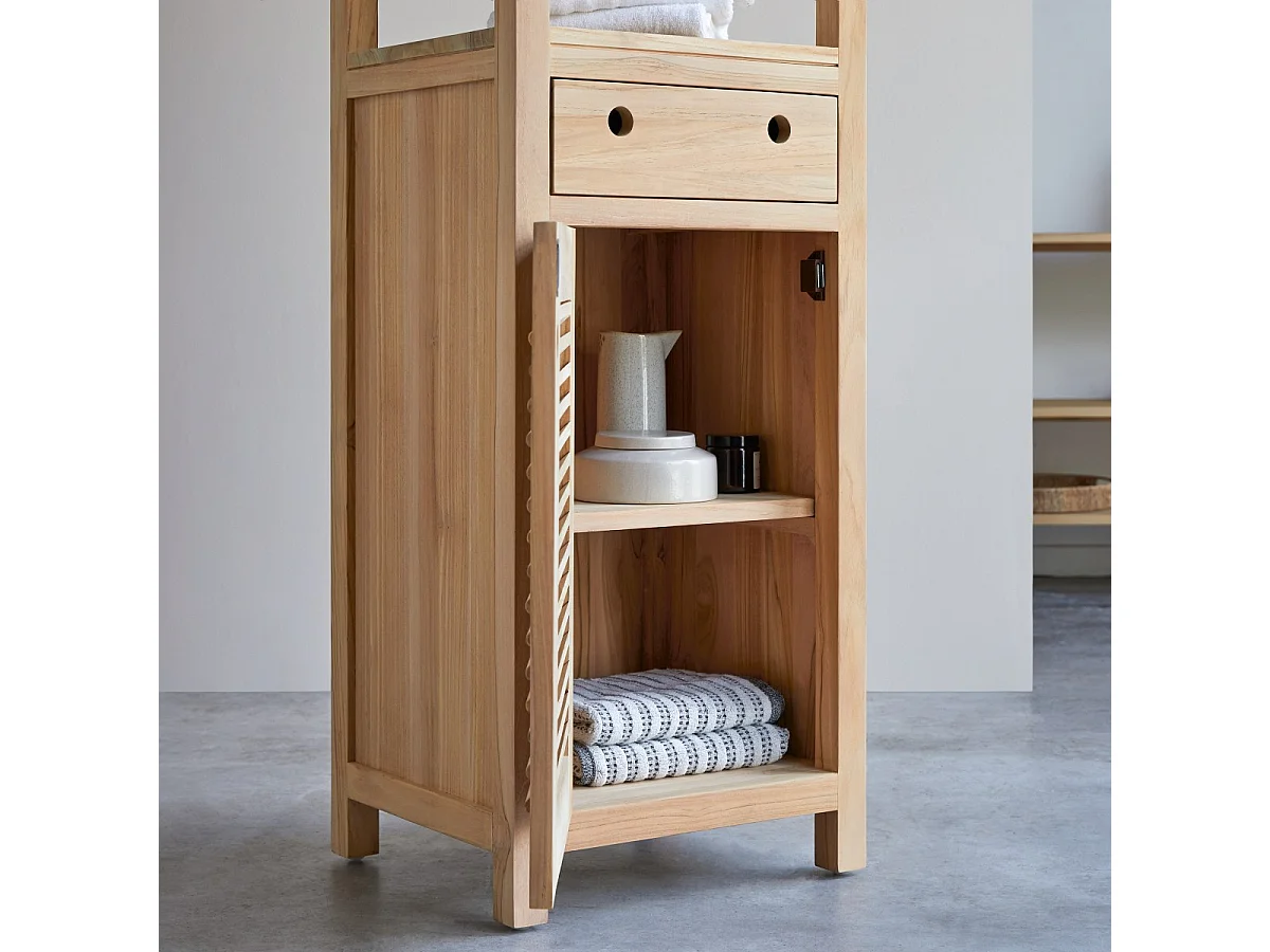 Hochschrank Badschrank Badmöbel Regal aus Teak 190 cm Natur neu
