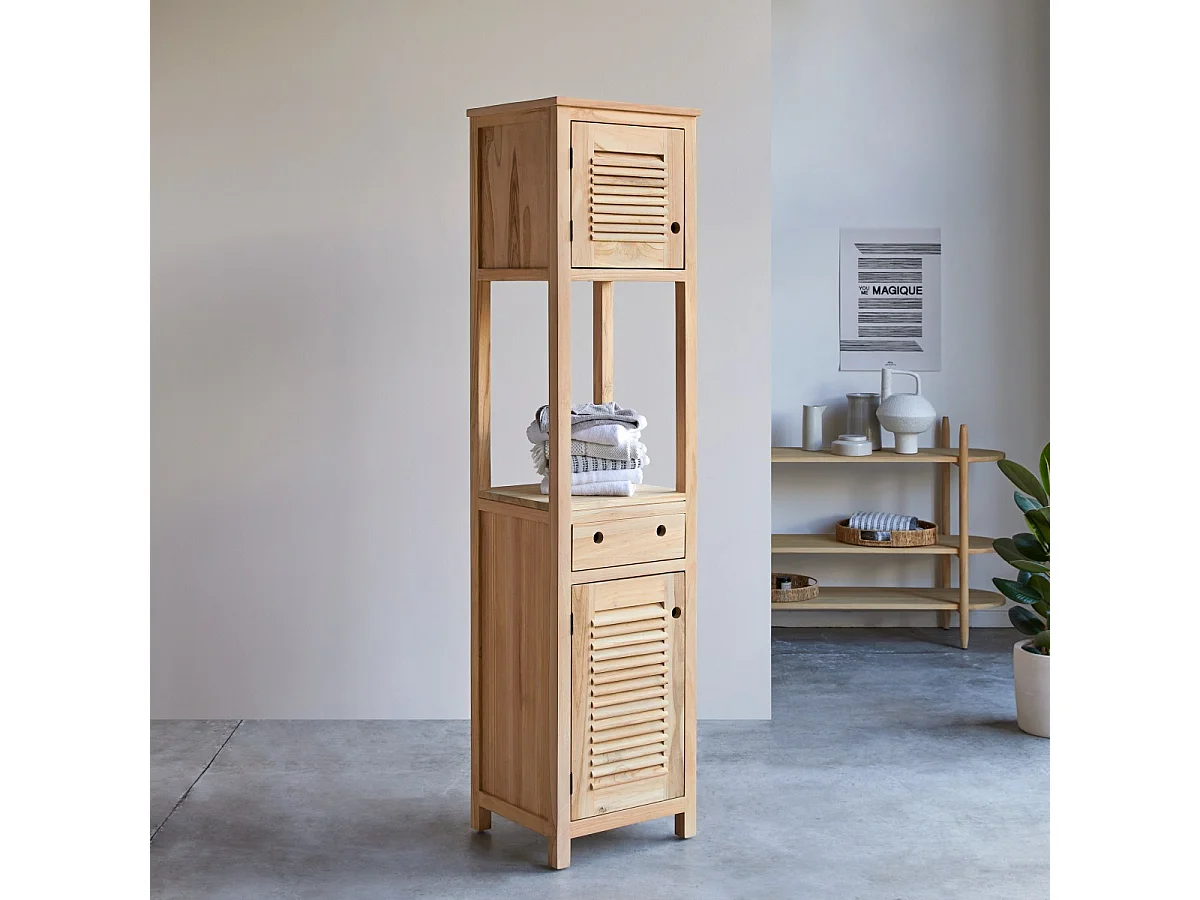 Hochschrank Badschrank Badmöbel Regal aus Teak 190 cm Natur neu