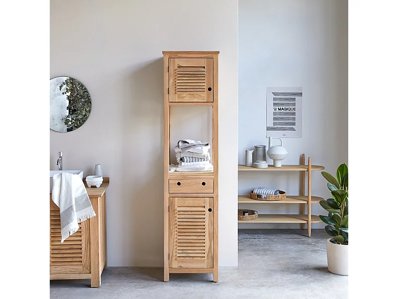 Hochschrank Badschrank Badmöbel Regal aus Teak 190 cm Natur neu