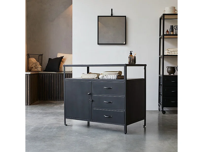 Meuble de rangement en métal et bois de manguier 95 Industriel