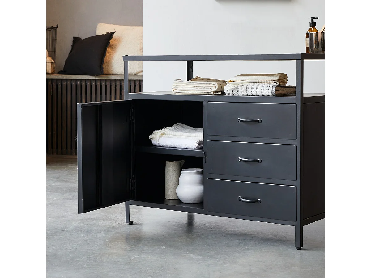 Mobile contenitore in metallo e legno di mango 95 Industrial