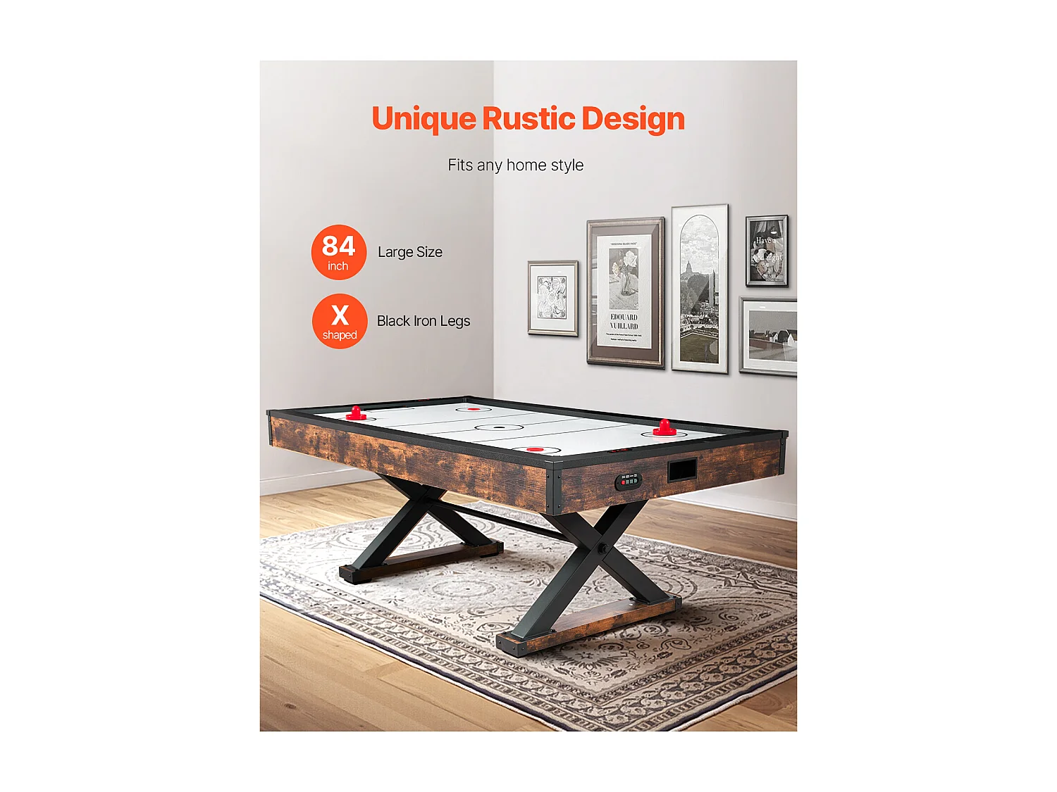 Airhockeytafel, SucceBuy 214 cm Airhockeytafel met Elektronische Scorebord en Accessoires