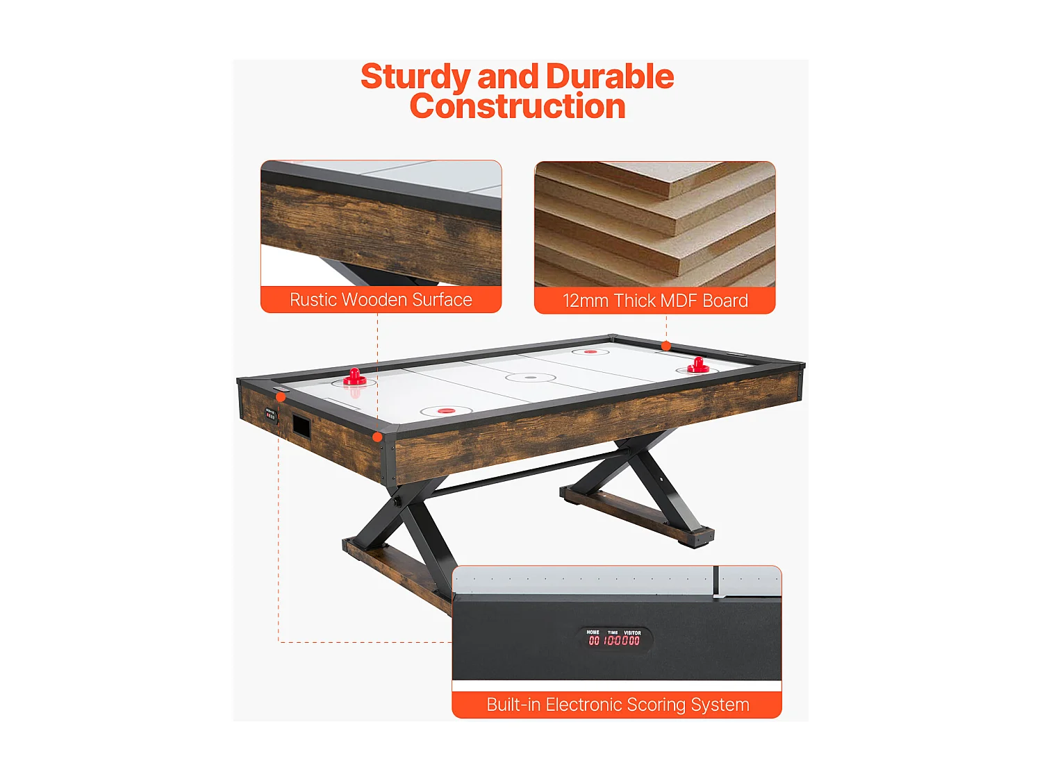 Airhockeytafel, SucceBuy 214 cm Airhockeytafel met Elektronische Scorebord en Accessoires
