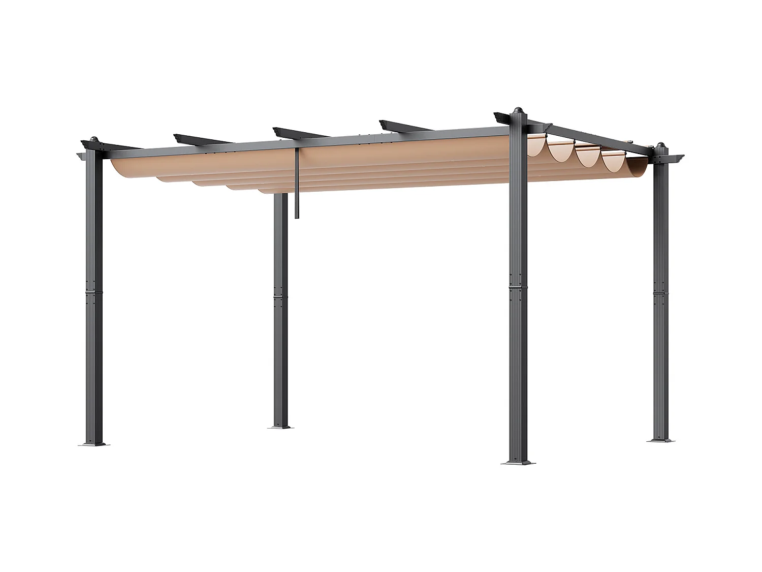 Pergola Rétractable Extérieure SucceBuy, 305 x 396 cm, en Aluminium Beige, pour Patio, Jardin