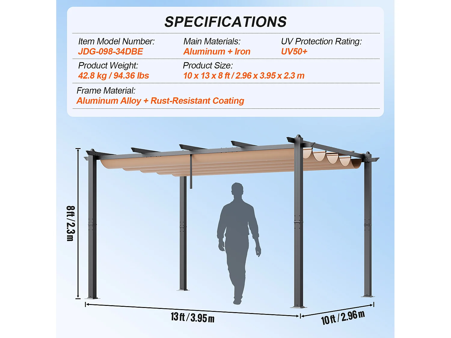 Pérgola Retractil Exterior SucceBuy, 305 x 396 cm, en Aluminio Beige, para Patio, Jardín