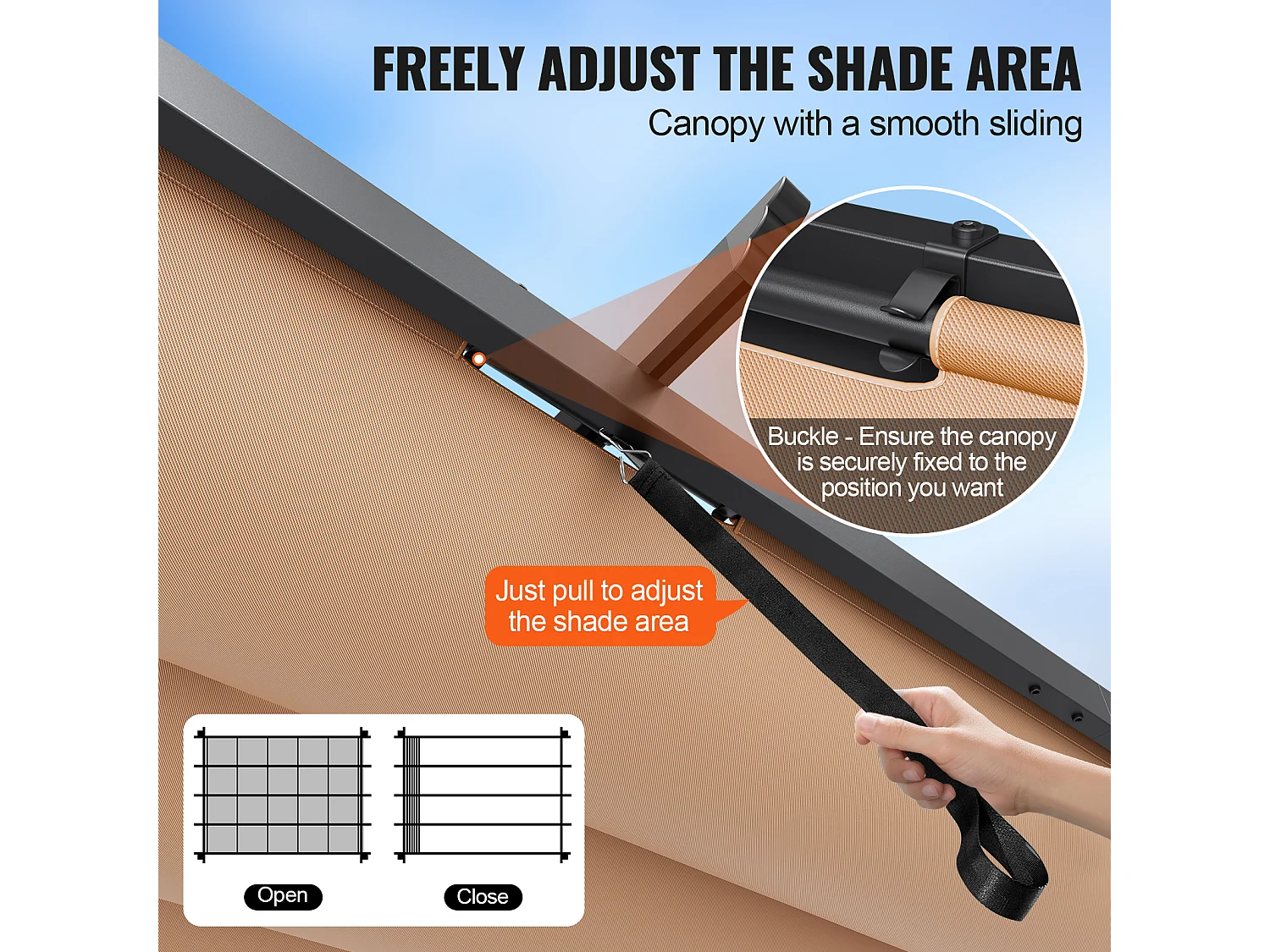 Pérgola Retractil Exterior SucceBuy, 305 x 396 cm, en Aluminio Beige, para Patio, Jardín