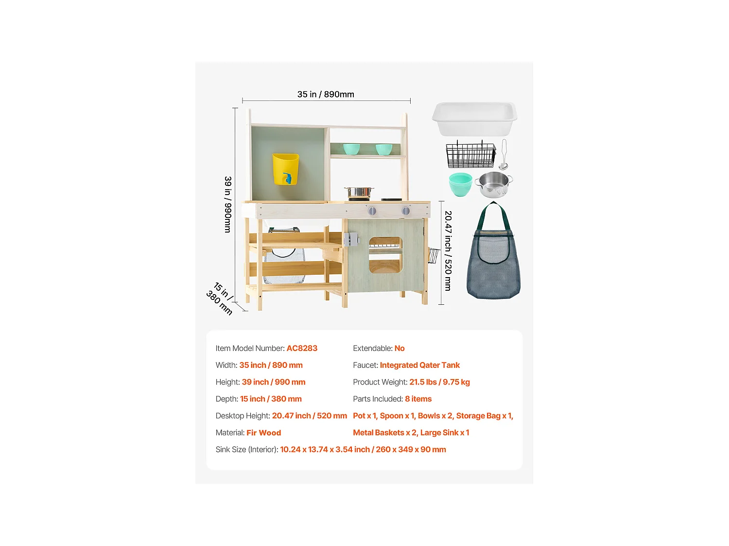 Cucina per Bambini, SucceBuy Cucina in Legno, Set da Cucina per Bambini all'Aperto, Giocattolo per Giochi di Finzione