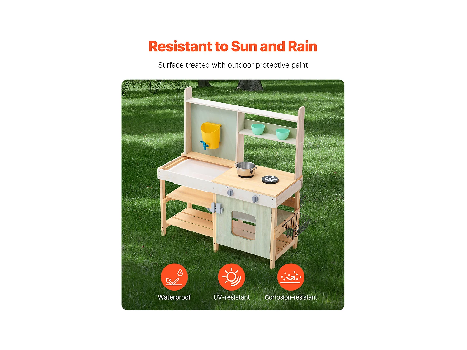 Cucina per Bambini, SucceBuy Cucina in Legno, Set da Cucina per Bambini all'Aperto, Giocattolo per Giochi di Finzione