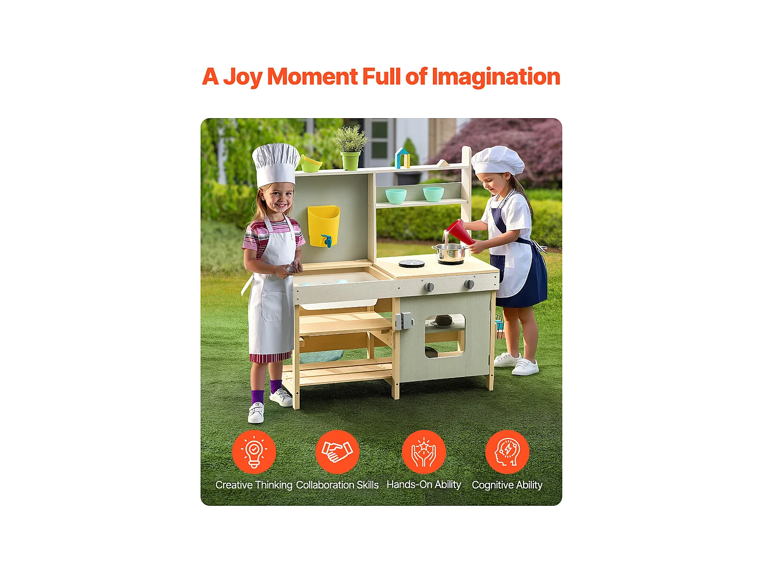 Cucina per Bambini, SucceBuy Cucina in Legno, Set da Cucina per Bambini all'Aperto, Giocattolo per Giochi di Finzione