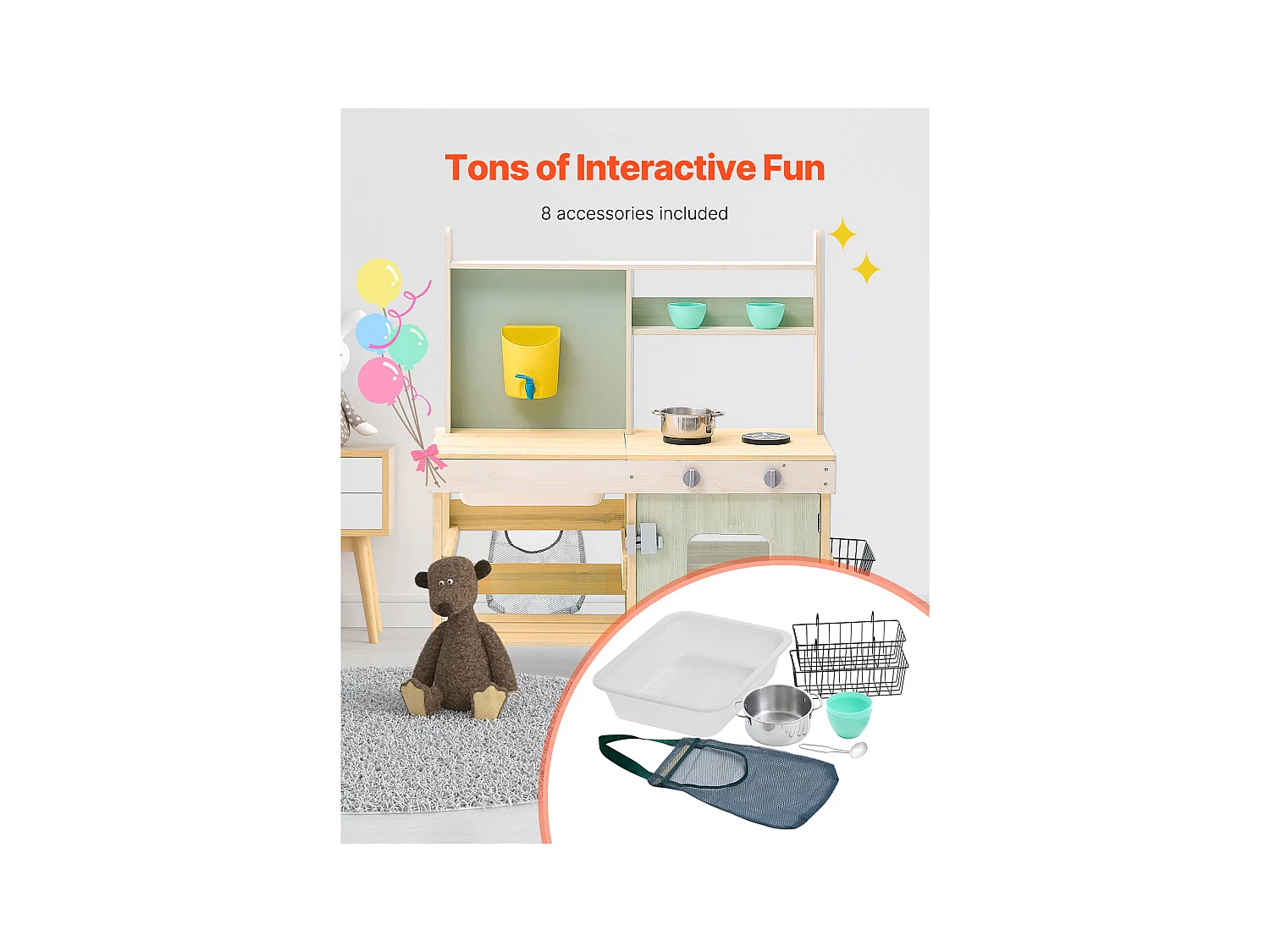 Kinderküche, SucceBuy Matschküche aus Holz, Spielküchen-Set für Draußen, Rollenspiel-Spielzeug