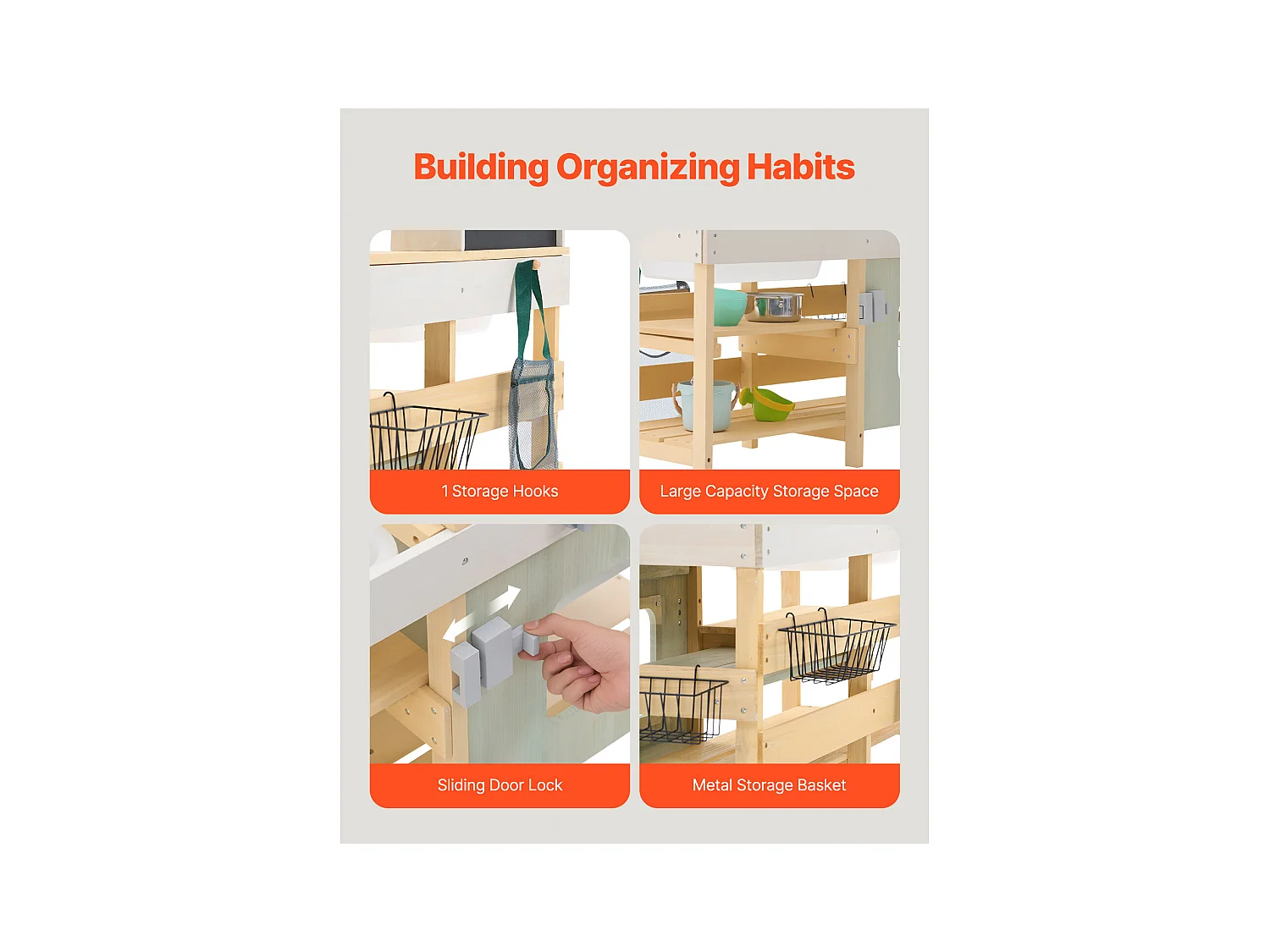 Kinderküche, SucceBuy Matschküche aus Holz, Spielküchen-Set für Draußen, Rollenspiel-Spielzeug