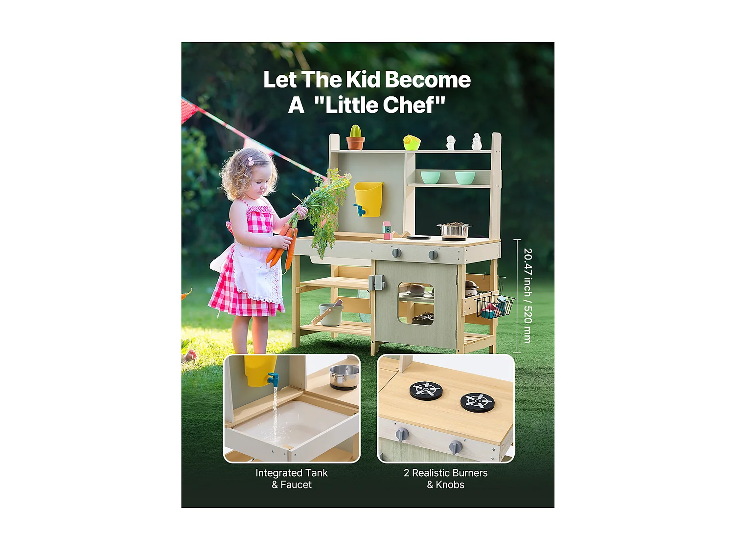 Cuisine pour Enfants, SucceBuy Cuisine en Bois de Boue, Ensemble de Cuisine de Jeu d'Extérieur pour Enfants, Jouet de Jeu de Simulation