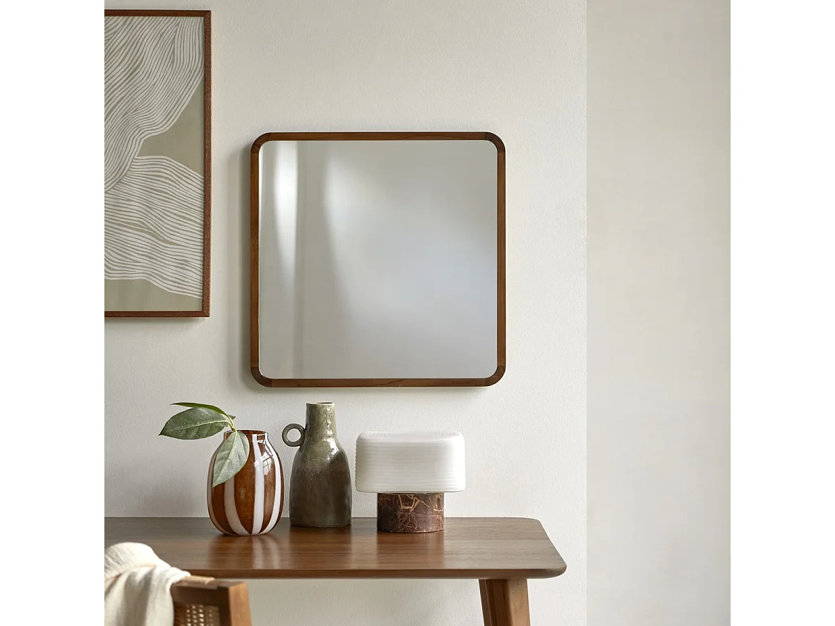 Specchio quadrato in legno massello di teak East da 60 x 60