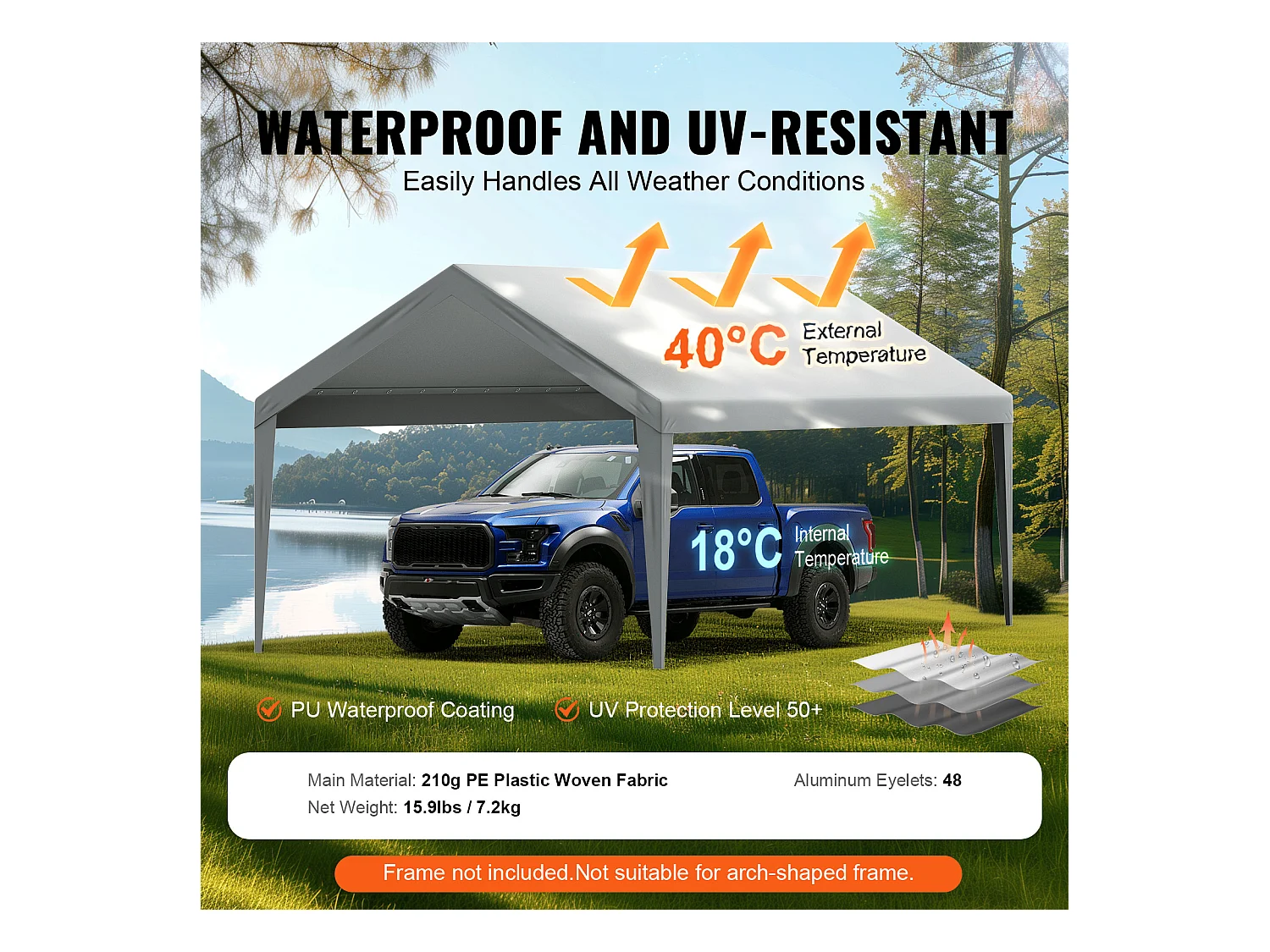 Toile D'Avent SucceBuy de Rechange pour Abri D'Auto/Carport , 366 x 610 cm, Gris