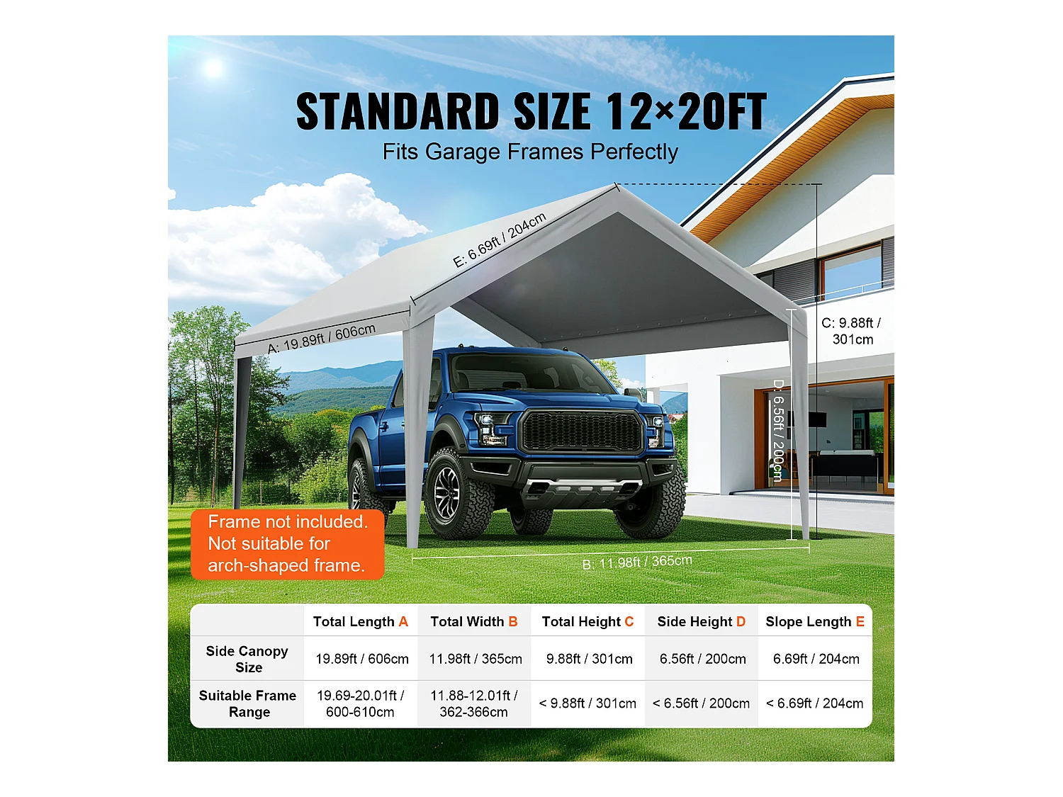 Toile D'Avent SucceBuy de Rechange pour Abri D'Auto/Carport , 366 x 610 cm, Gris