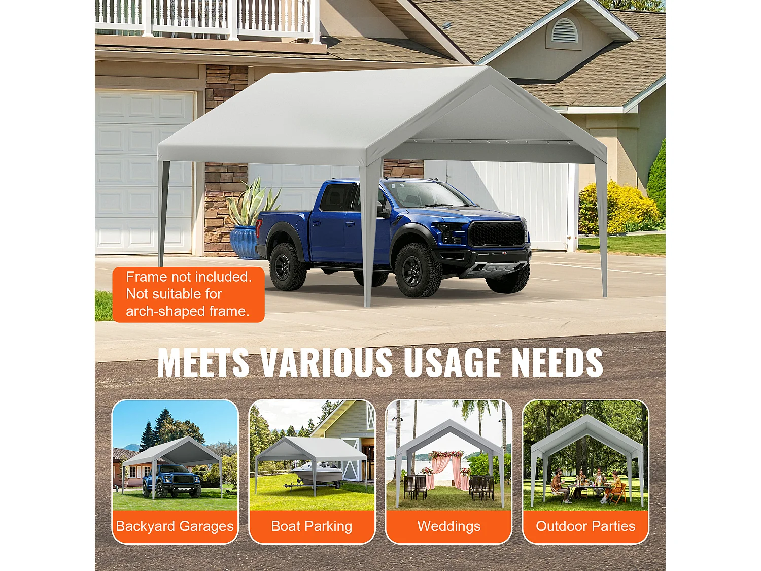 Toile D'Avent SucceBuy de Rechange pour Abri D'Auto/Carport , 366 x 610 cm, Gris