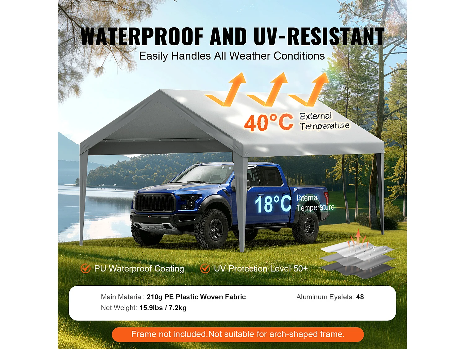 Toile D'Avent SucceBuy de Rechange pour Abri D'Auto/Carport , 366 x 610 cm, Gris