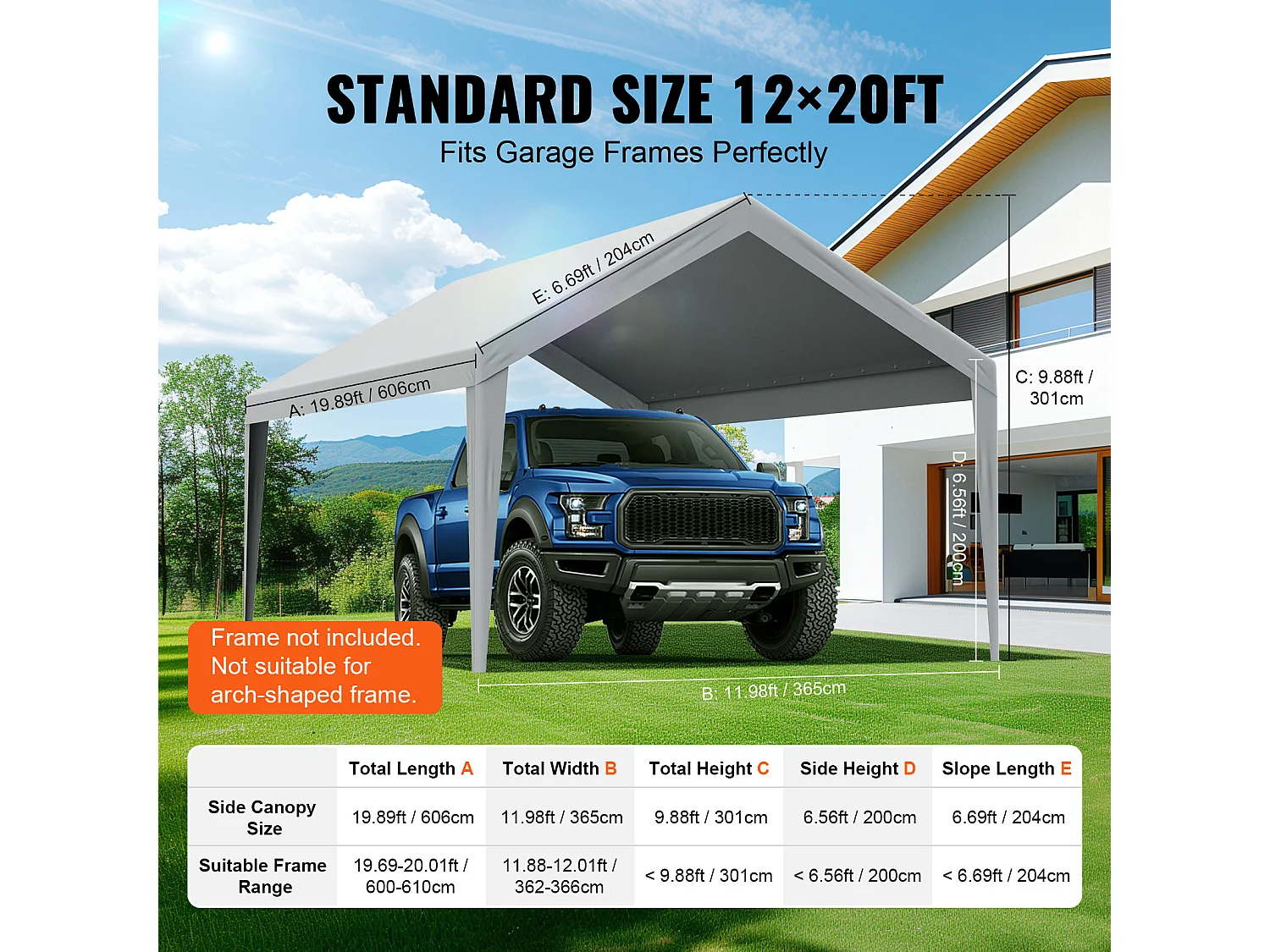 Toile D'Avent SucceBuy de Rechange pour Abri D'Auto/Carport , 366 x 610 cm, Gris