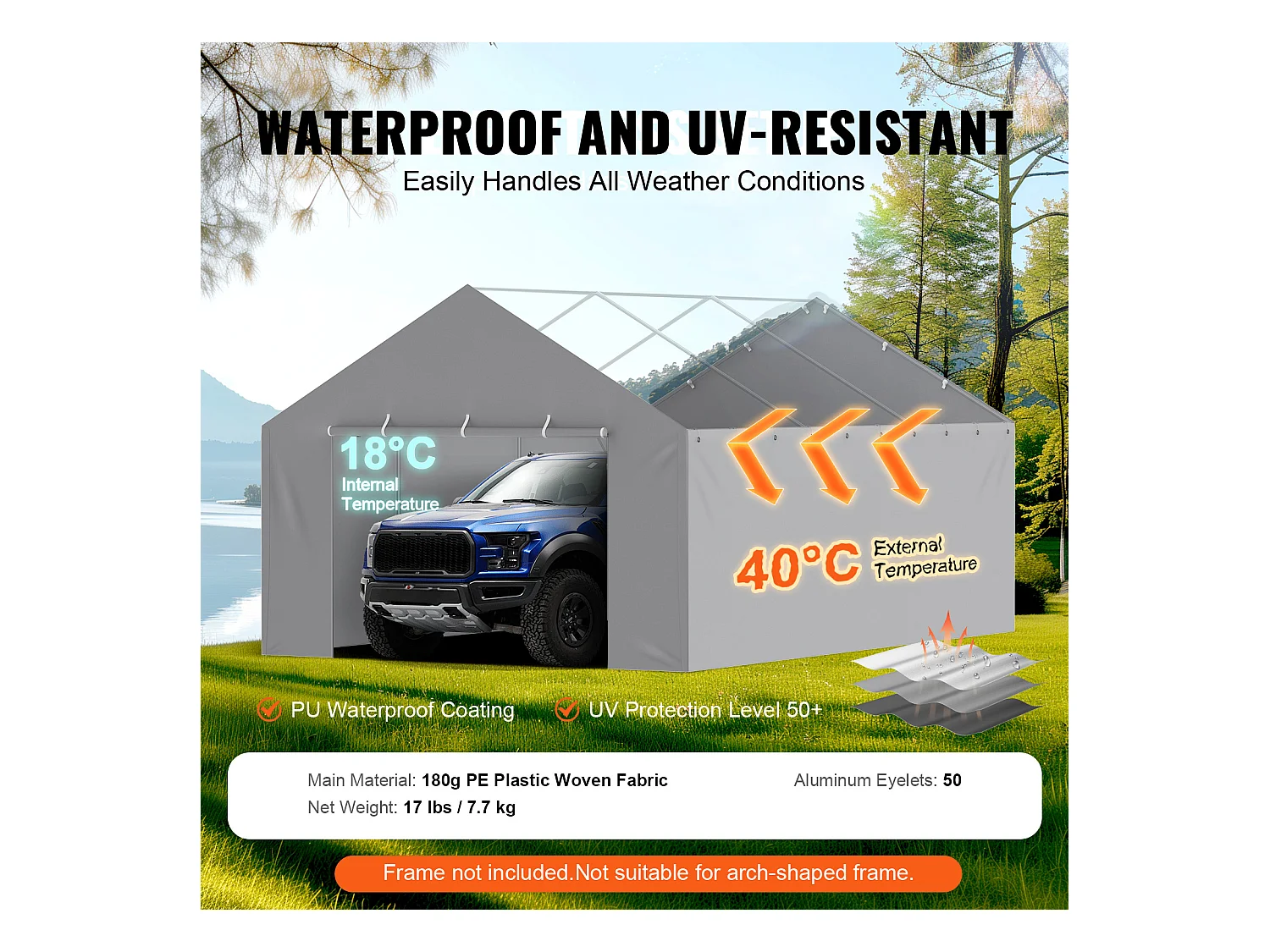 Toile D'Avent SucceBuy de Rechange pour Abri D'Auto / Carport,  396 x 610 cm, avec Paroi Latérale, Gris