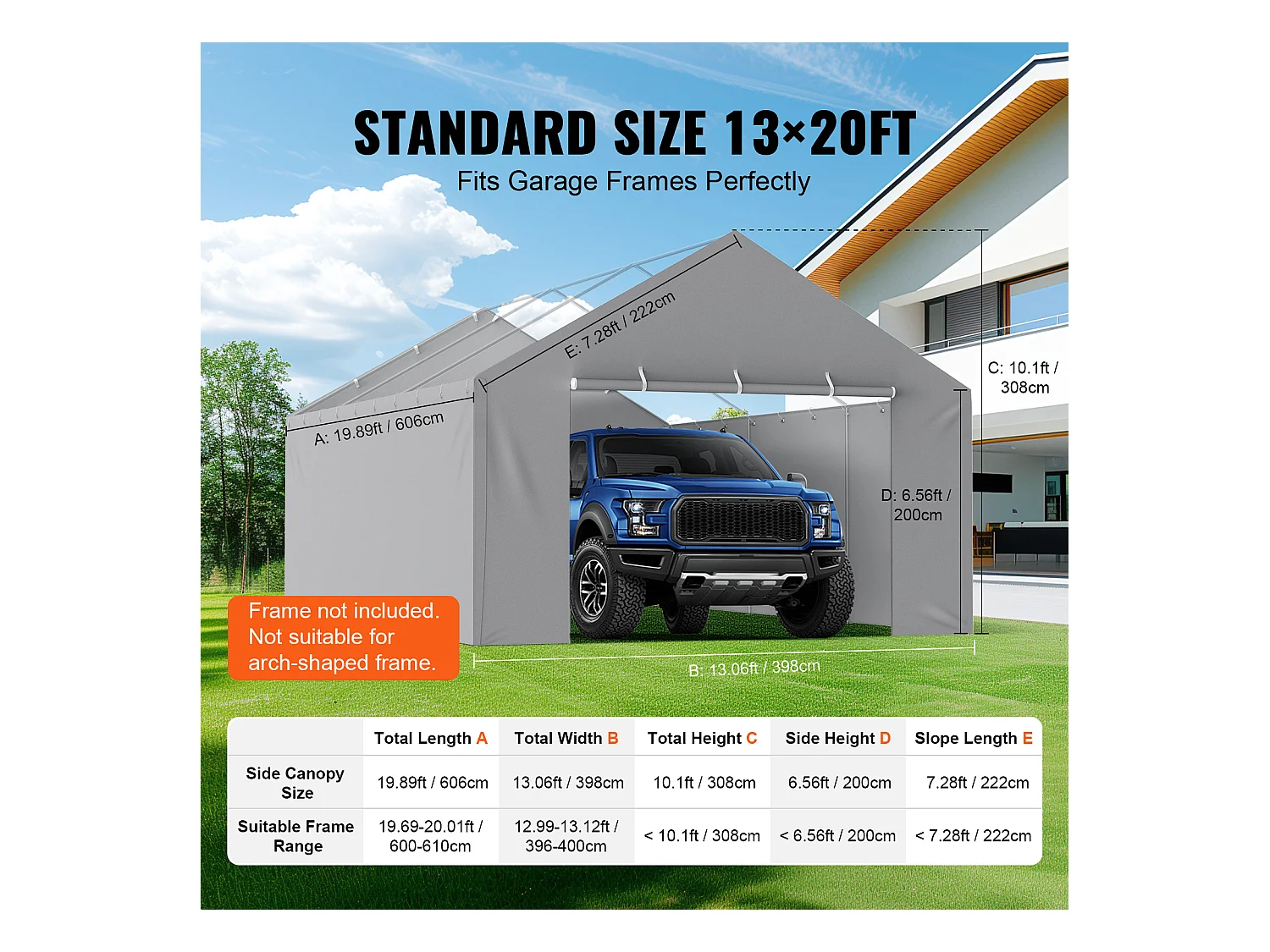 Toile D'Avent SucceBuy de Rechange pour Abri D'Auto / Carport,  396 x 610 cm, avec Paroi Latérale, Gris