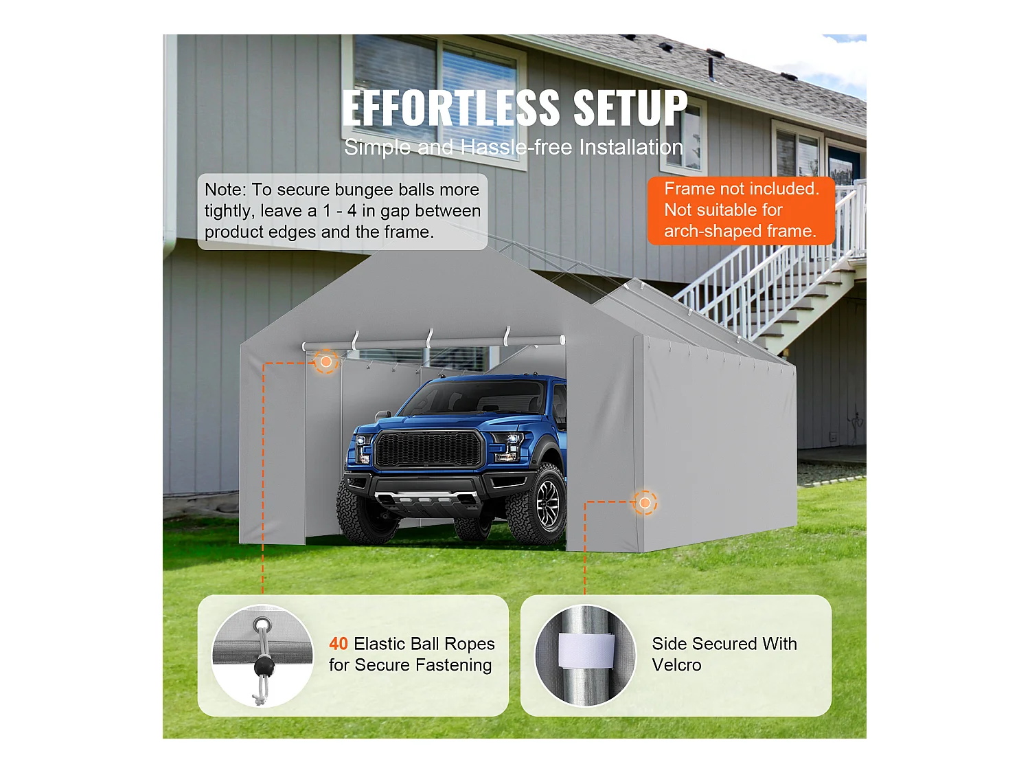 Toile D'Avent SucceBuy de Rechange pour Abri D'Auto / Carport,  396 x 610 cm, avec Paroi Latérale, Gris