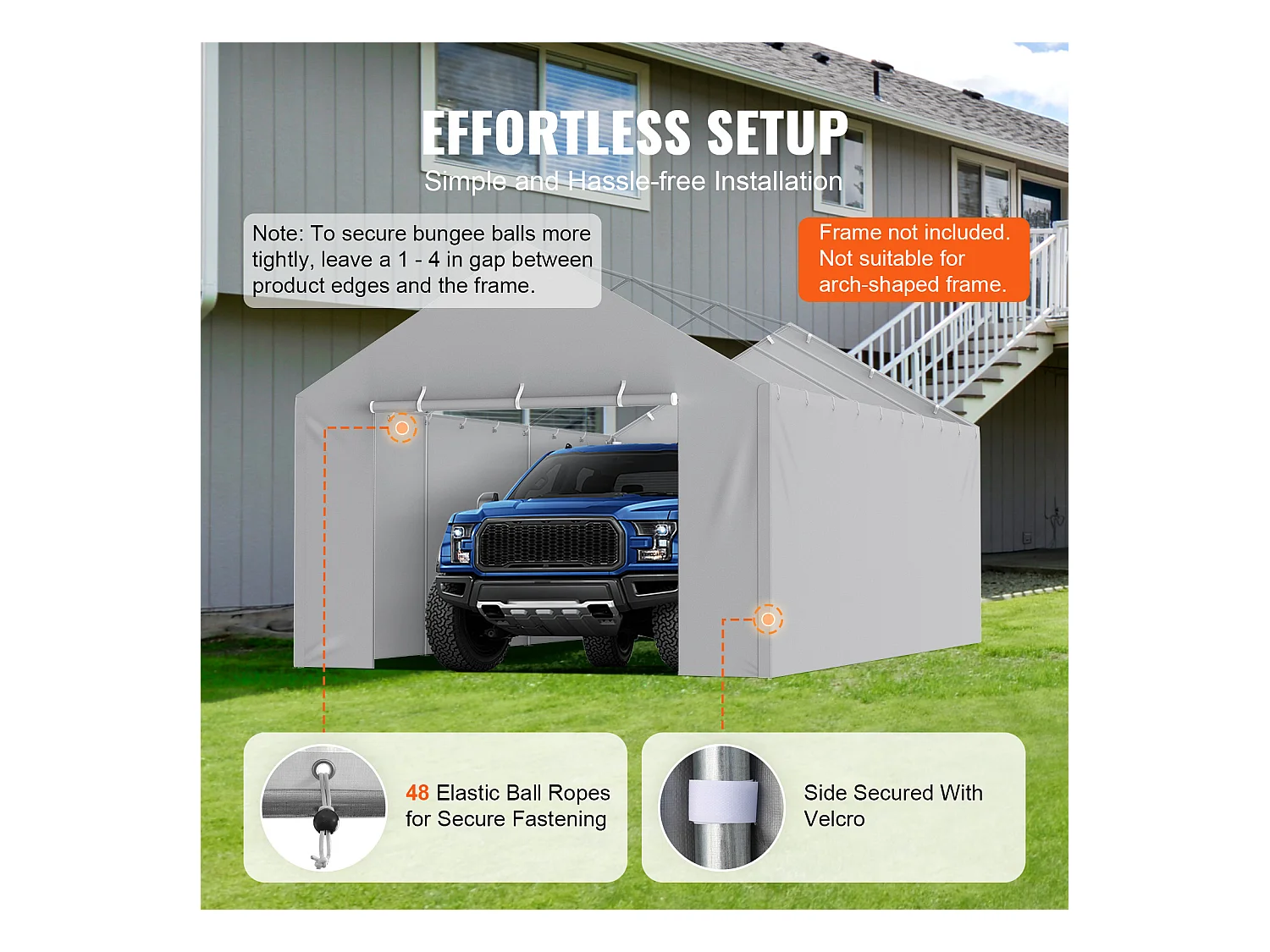 Toile D'Avent SucceBuy de Rechange pour Abri D'Auto/Carport, 366 x 610 cm, avec Paroi Latérale, Gris