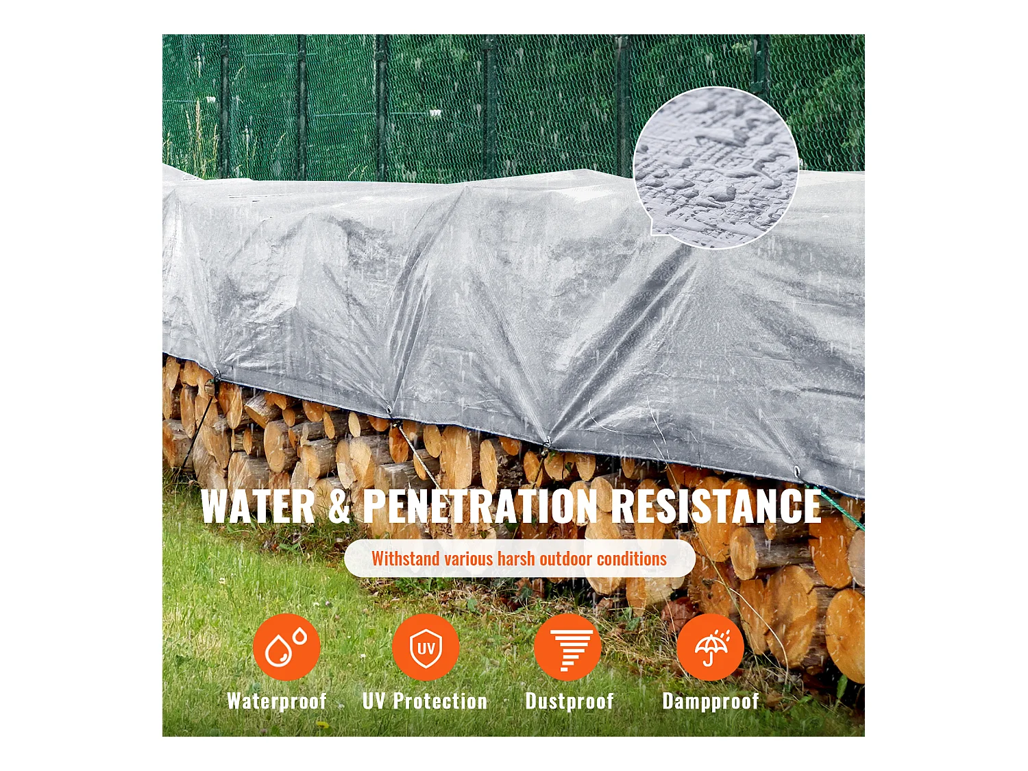 Bâche Imperméable  SucceBuy, 488 x 610 cm, 0,03 cm Revêtement en Polyéthylène Résistant aux UV