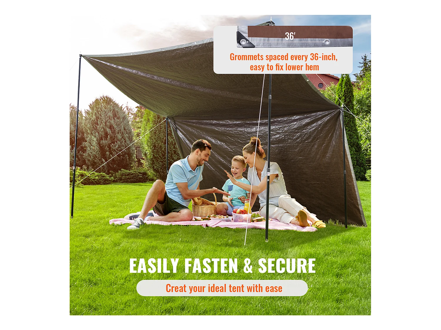 Bâche Imperméable  SucceBuy, 488 x 610 cm, 0,03 cm Revêtement en Polyéthylène Résistant aux UV