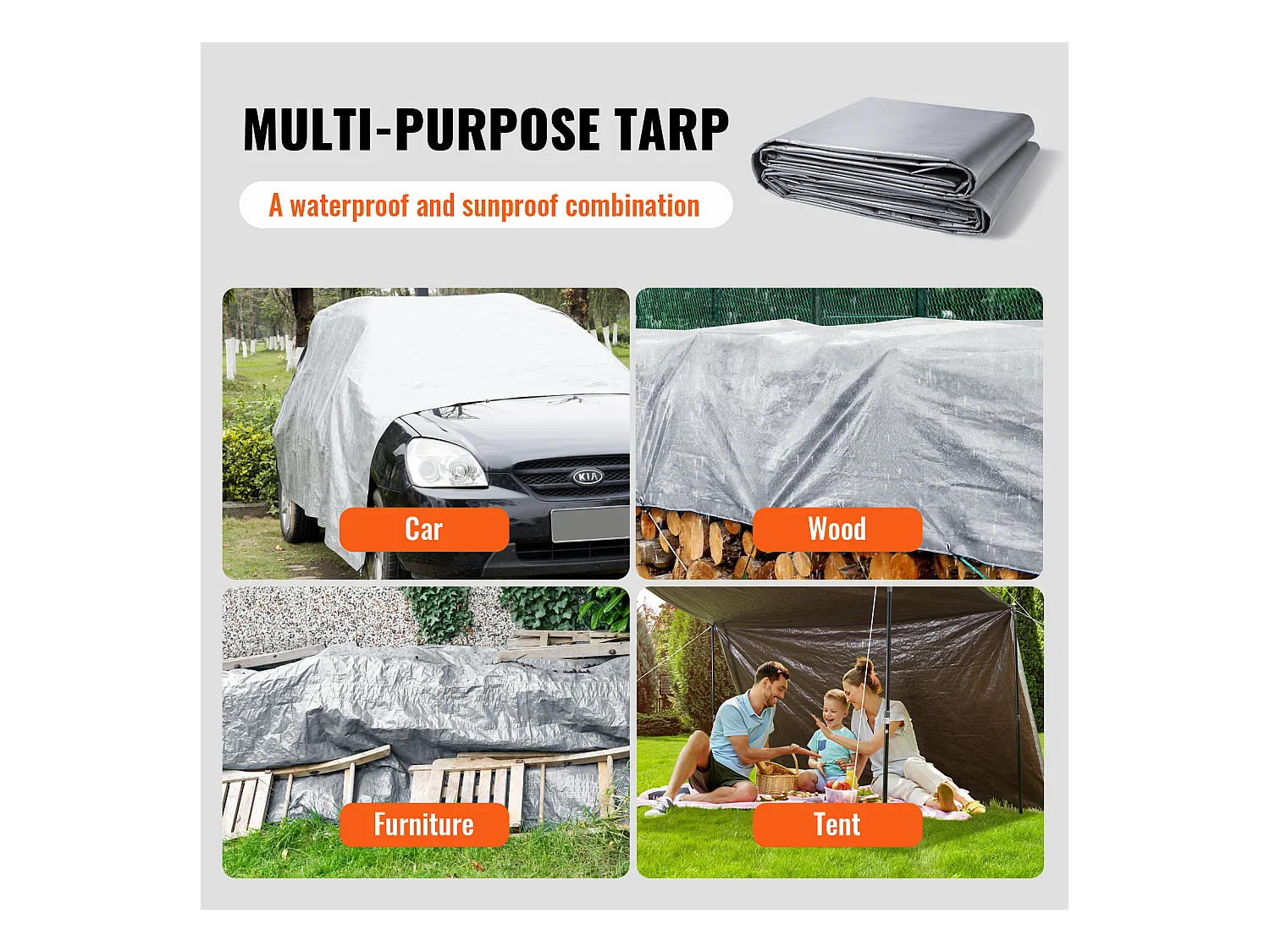 Bâche Imperméable  SucceBuy, 488 x 610 cm, 0,03 cm Revêtement en Polyéthylène Résistant aux UV