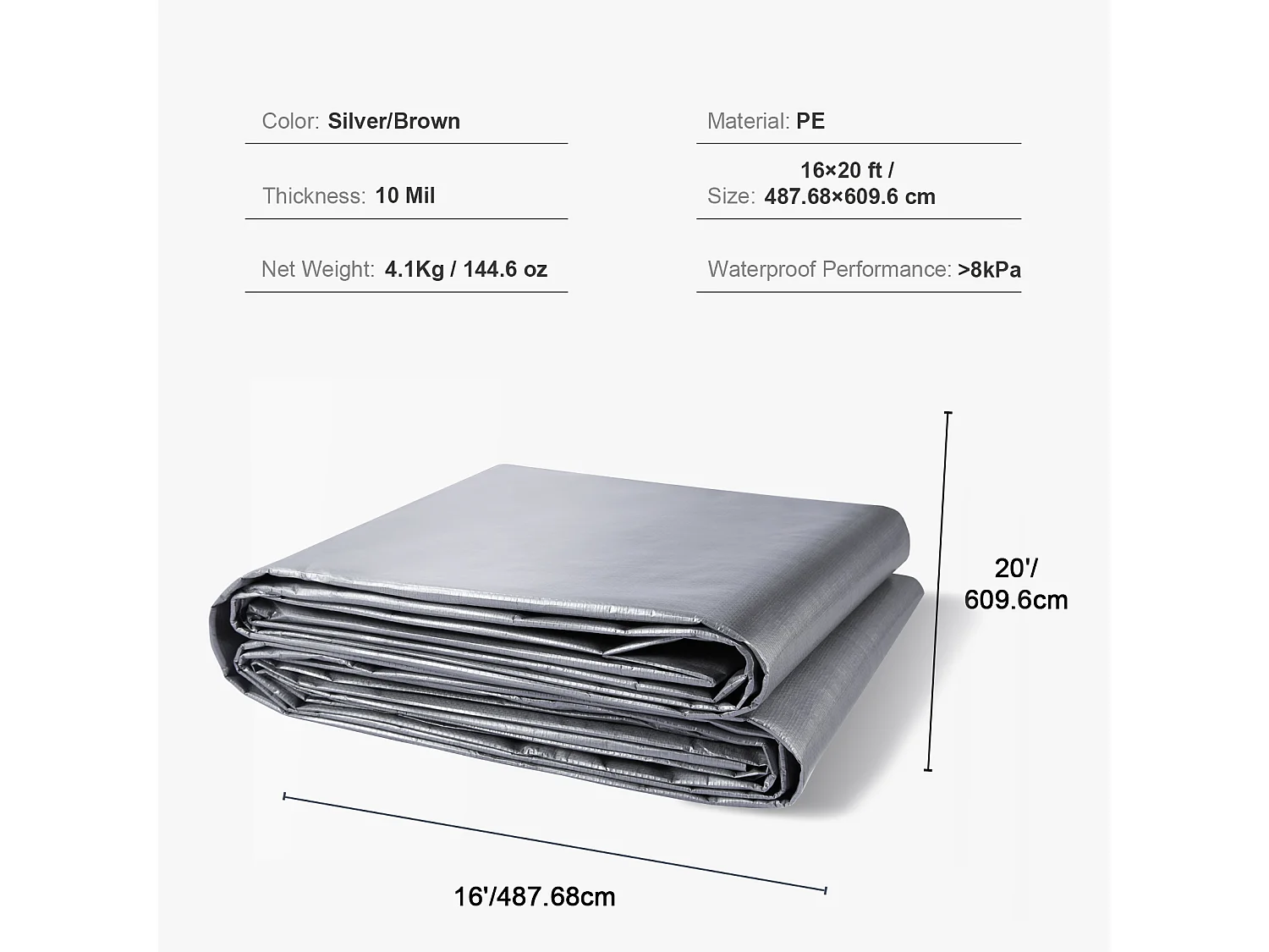 Bâche Imperméable  SucceBuy, 488 x 610 cm, 0,03 cm Revêtement en Polyéthylène Résistant aux UV