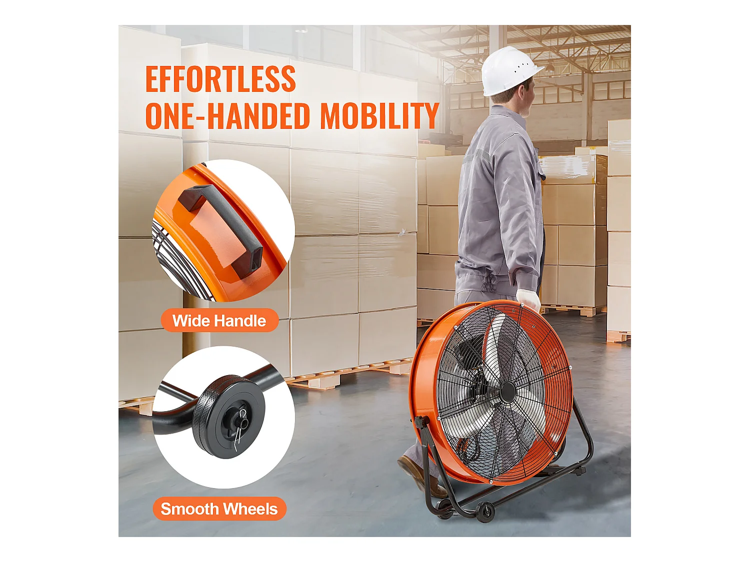 Ventilateur SucceBuy à Tambour Industriel de 61 cm avec Minuterie Pratique et 3 Vitesses Réglables - Parfait pour les Grands Espaces comme les Entrepôts