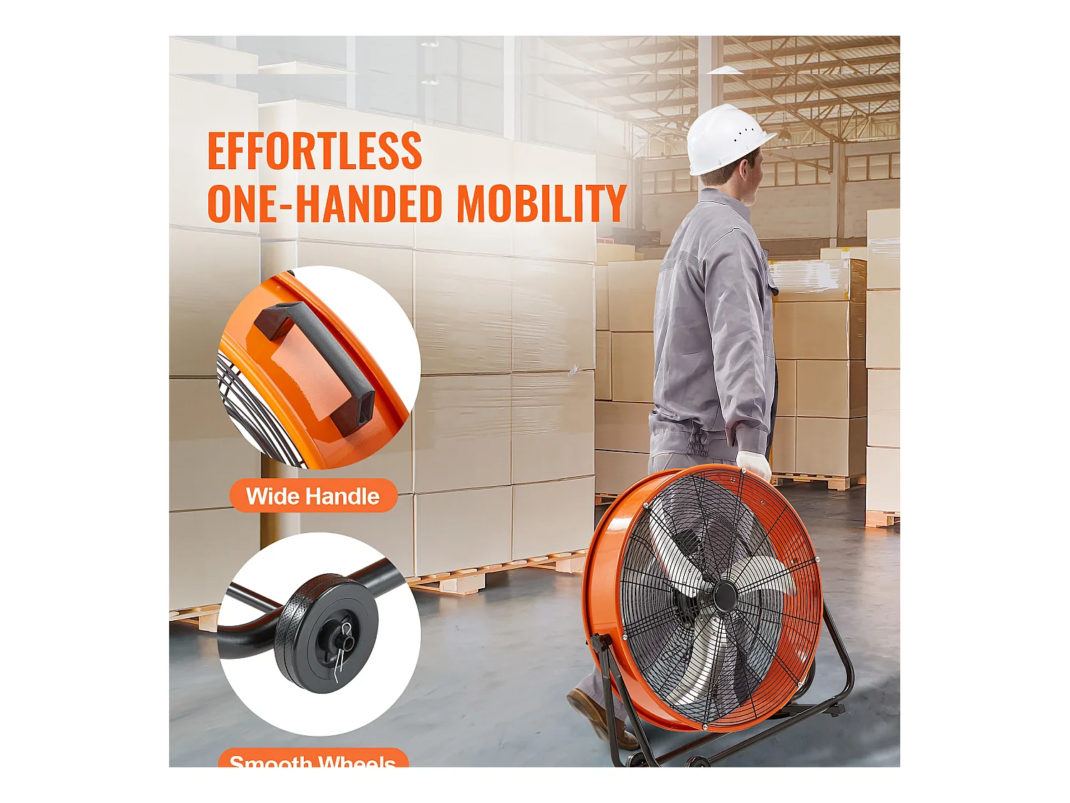 Ventilateur SucceBuy à Tambour, 61 cm Haute Vitesse, 3 Vitesses 8600CFM, Parfait pour une Utilisation Industrielle en Entrepôt