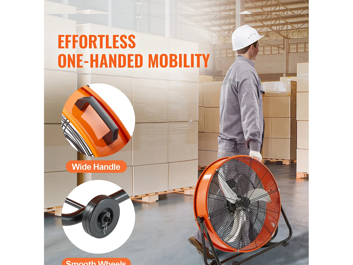 Ventilateur SucceBuy à Tambour, 61 cm Haute Vitesse, 3 Vitesses 8600CFM, Parfait pour une Utilisation Industrielle en Entrepôt