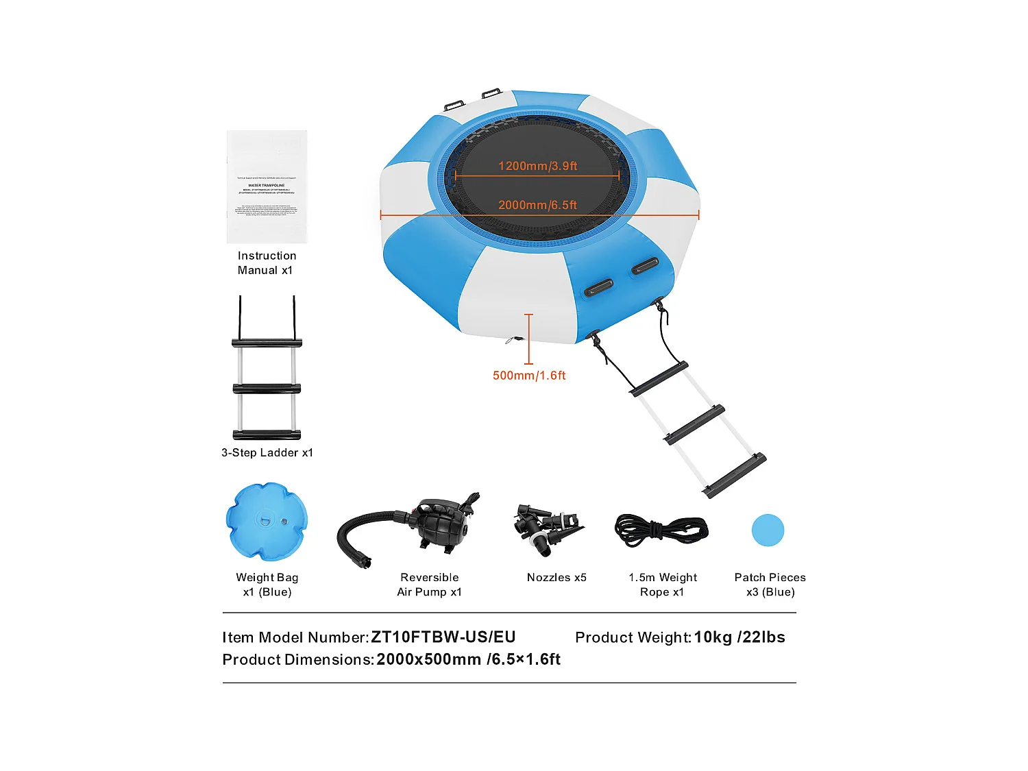 Trampoline Aquatique Gonflable, SucceBuy Trampoline Aquatique Gonflable 2 m, Plate-Forme de Natation pour Piscine et Lac