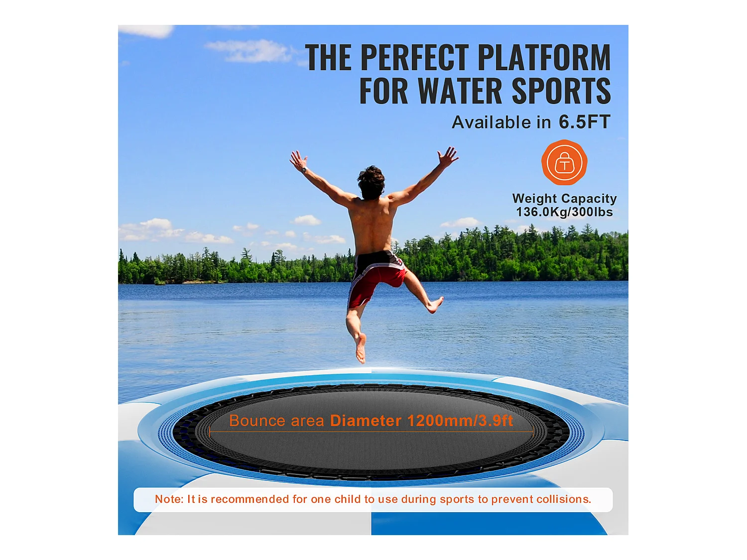 Trampoline Aquatique Gonflable, SucceBuy Trampoline Aquatique Gonflable 2 m, Plate-Forme de Natation pour Piscine et Lac