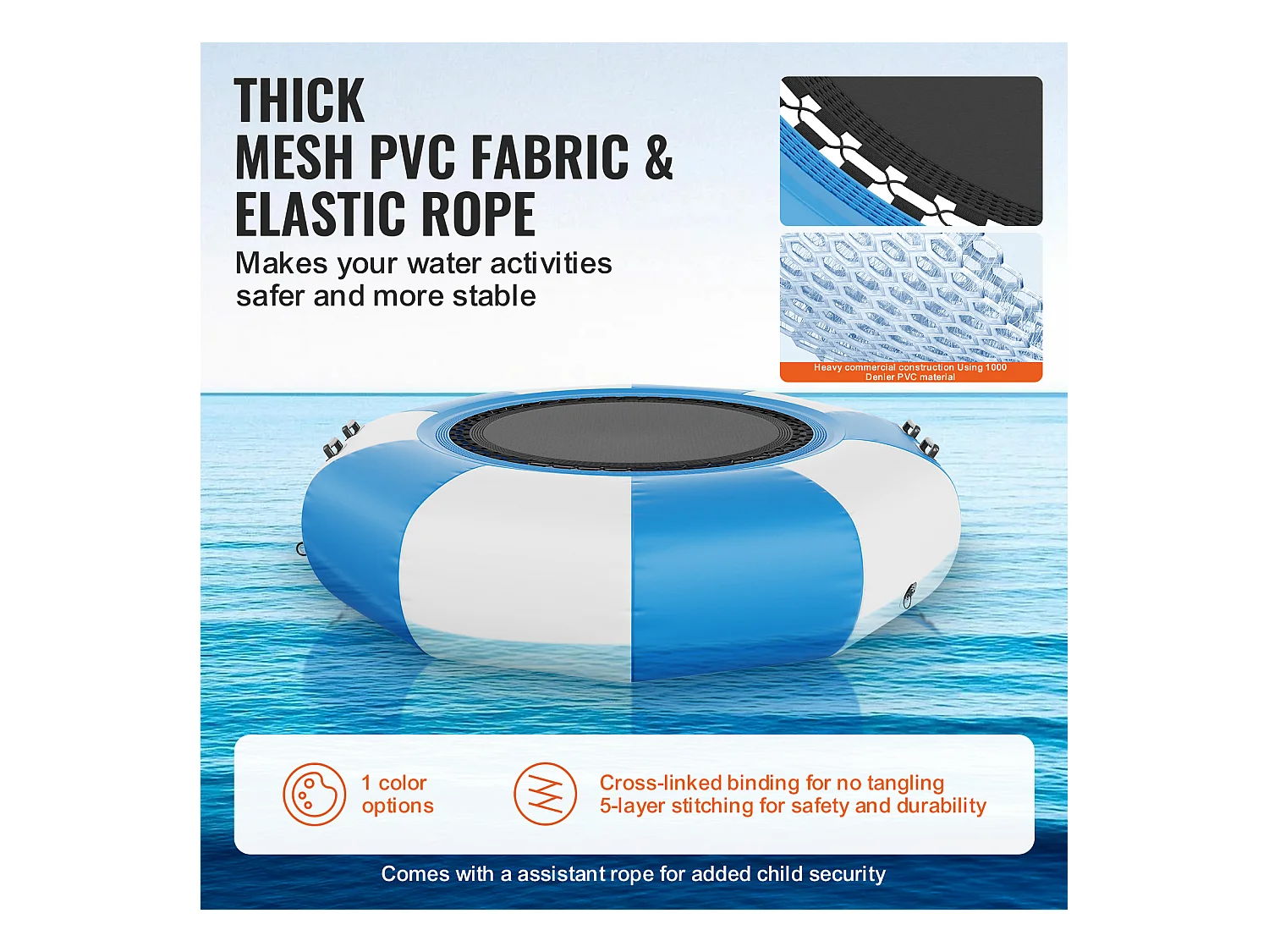 Trampoline Aquatique Gonflable, SucceBuy Trampoline Aquatique Gonflable 2 m, Plate-Forme de Natation pour Piscine et Lac