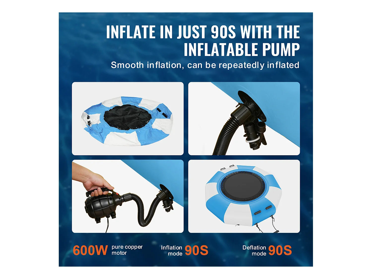 Trampoline Aquatique Gonflable, SucceBuy Trampoline Aquatique Gonflable 2 m, Plate-Forme de Natation pour Piscine et Lac