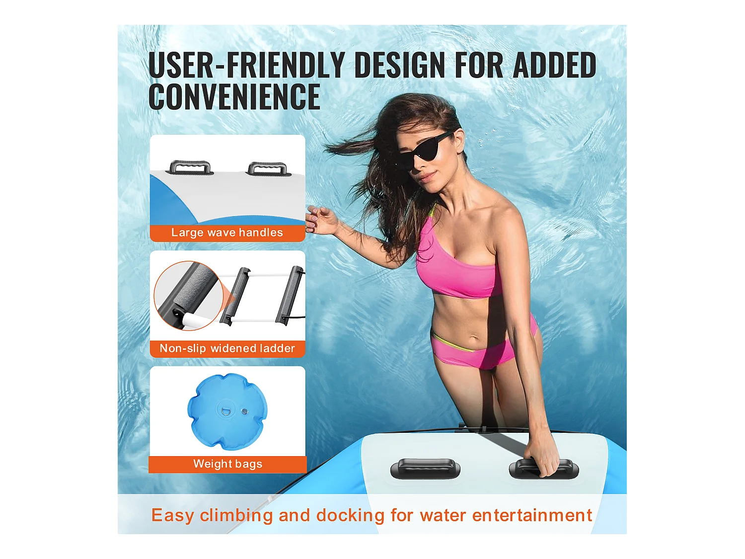 Trampoline Aquatique Gonflable, SucceBuy Trampoline Aquatique Gonflable 2 m, Plate-Forme de Natation pour Piscine et Lac