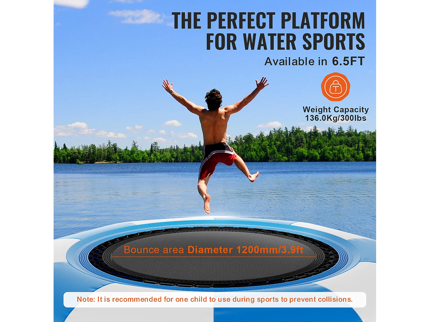 Trampoline Aquatique Gonflable, SucceBuy Trampoline Aquatique Gonflable 2 m, Plate-Forme de Natation pour Piscine et Lac