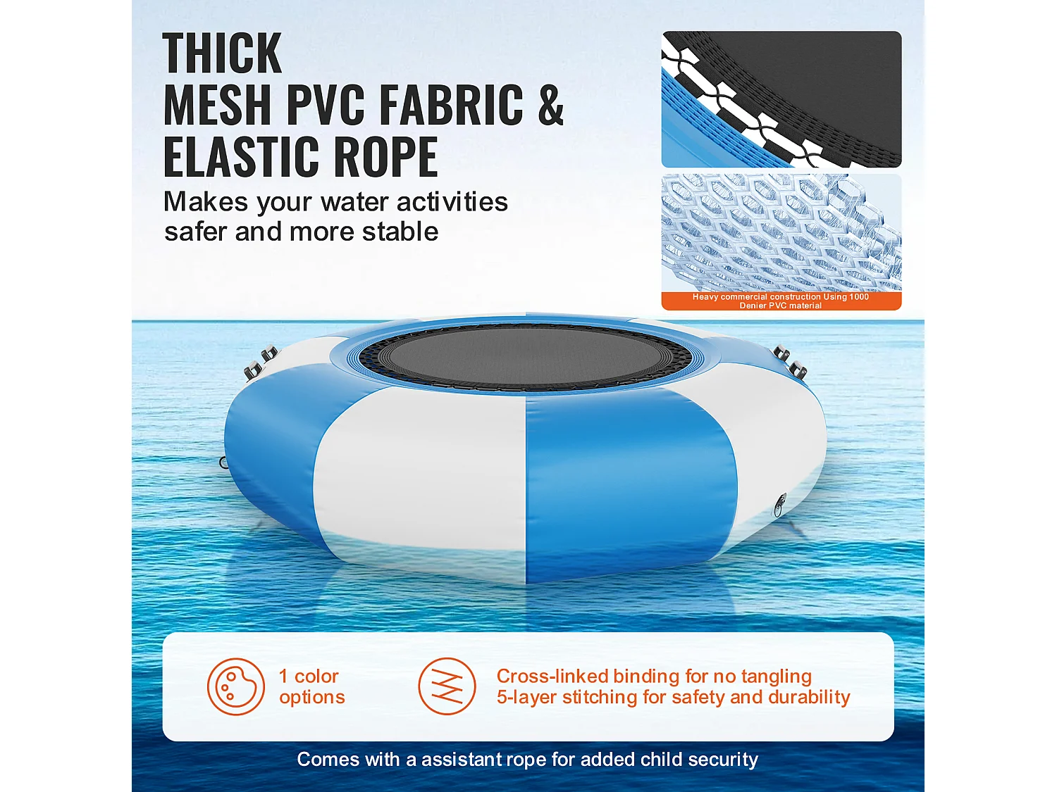 Trampoline Aquatique Gonflable, SucceBuy Trampoline Aquatique Gonflable 2 m, Plate-Forme de Natation pour Piscine et Lac