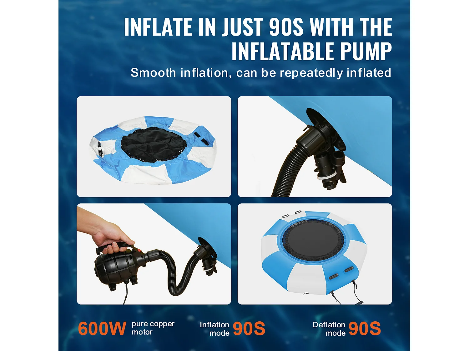 Trampoline Aquatique Gonflable, SucceBuy Trampoline Aquatique Gonflable 2 m, Plate-Forme de Natation pour Piscine et Lac