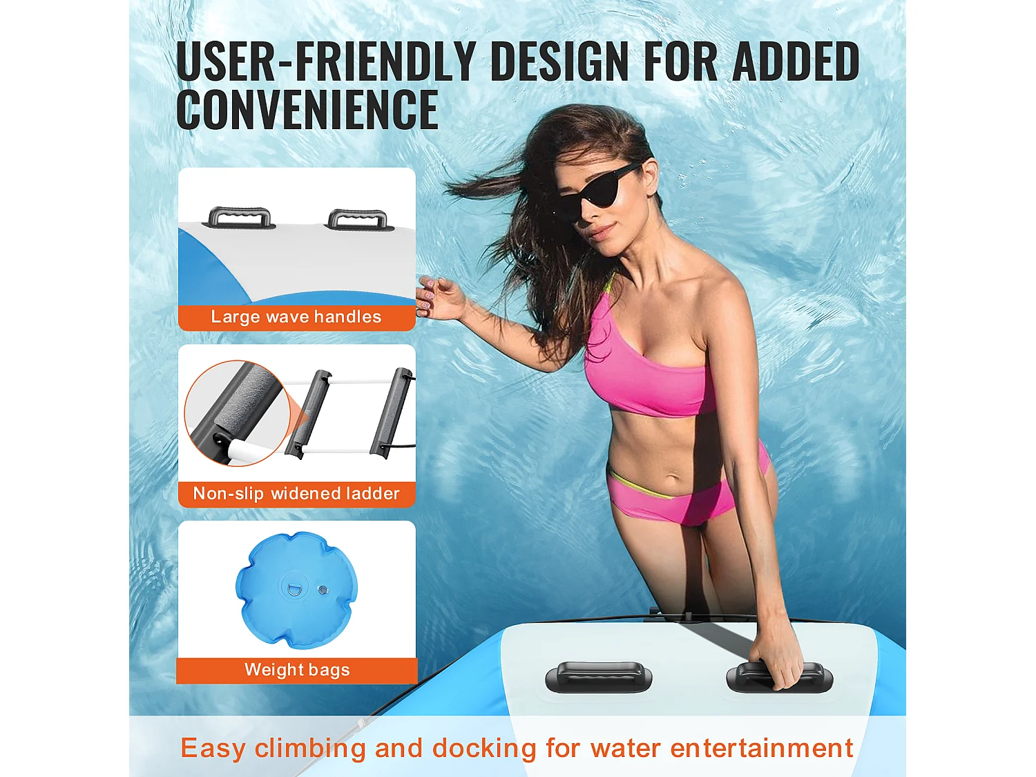 Trampoline Aquatique Gonflable, SucceBuy Trampoline Aquatique Gonflable 2 m, Plate-Forme de Natation pour Piscine et Lac