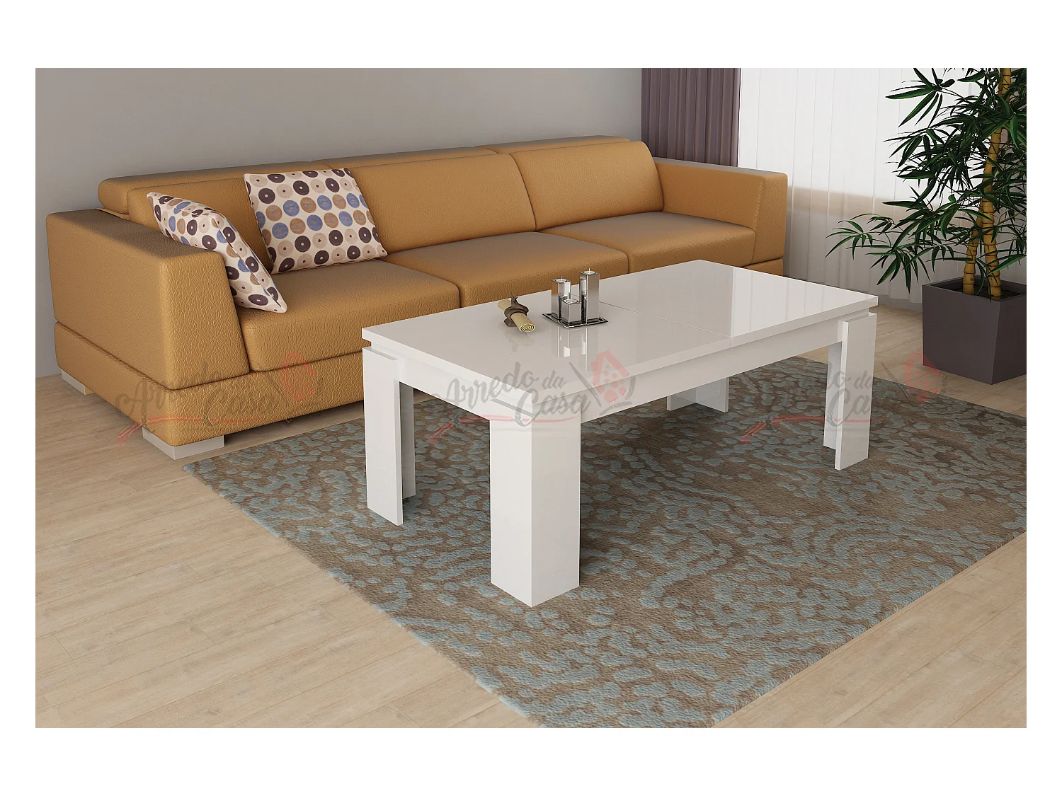 tavolino da salotto allungabile design moderno effetto legno TG4 100x55 bianco lucido